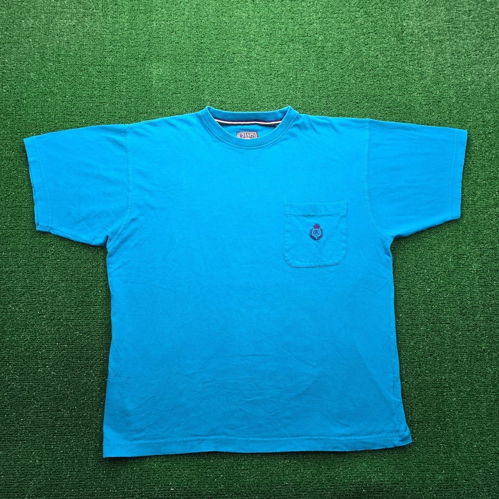 Vintage 90s Chaps Ralph Lauren Embroidered Crest Pocket Tshirt Mens Large Teal